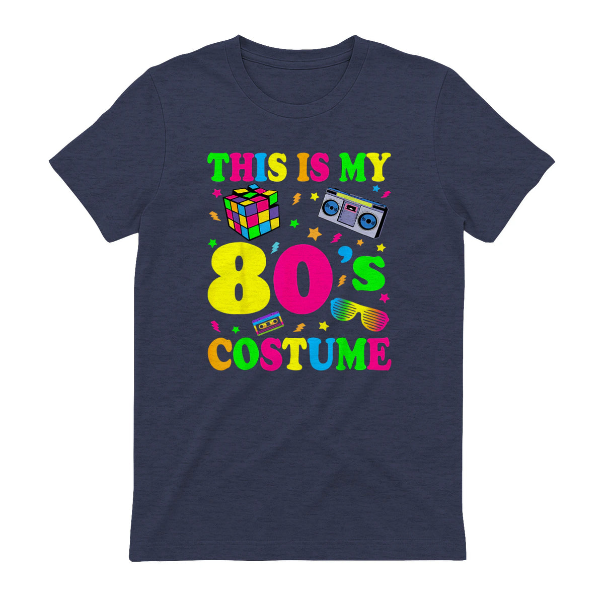 This Is My Eighties Costume Party T-Shirt in Heather Navy - back view