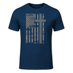 (Art) American Flag Christian Faith Cross Patriotic T-Shirt in Navy - front view
