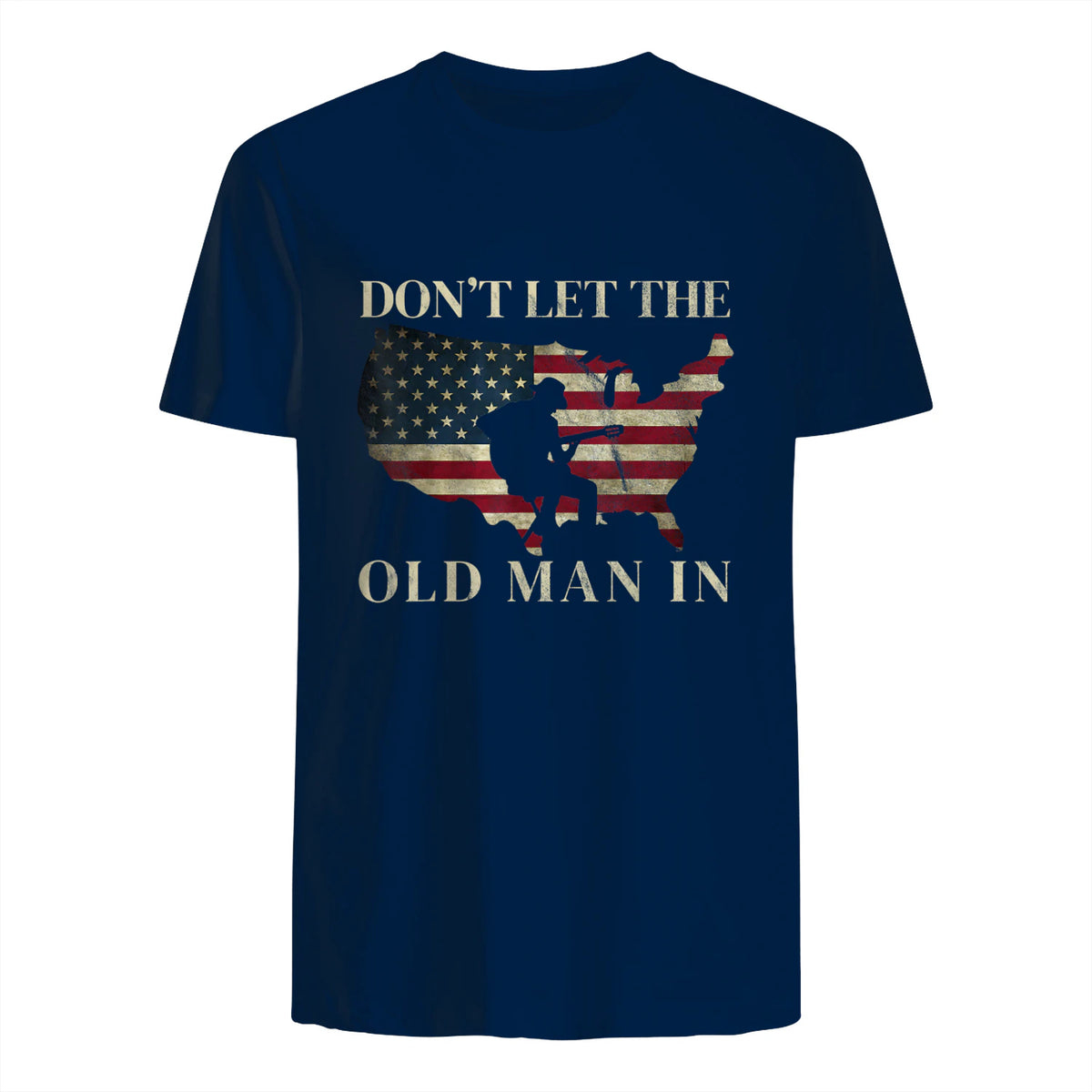 Don't Let The Old Man in Vintage American Flag T-Shirt in Navy - back view