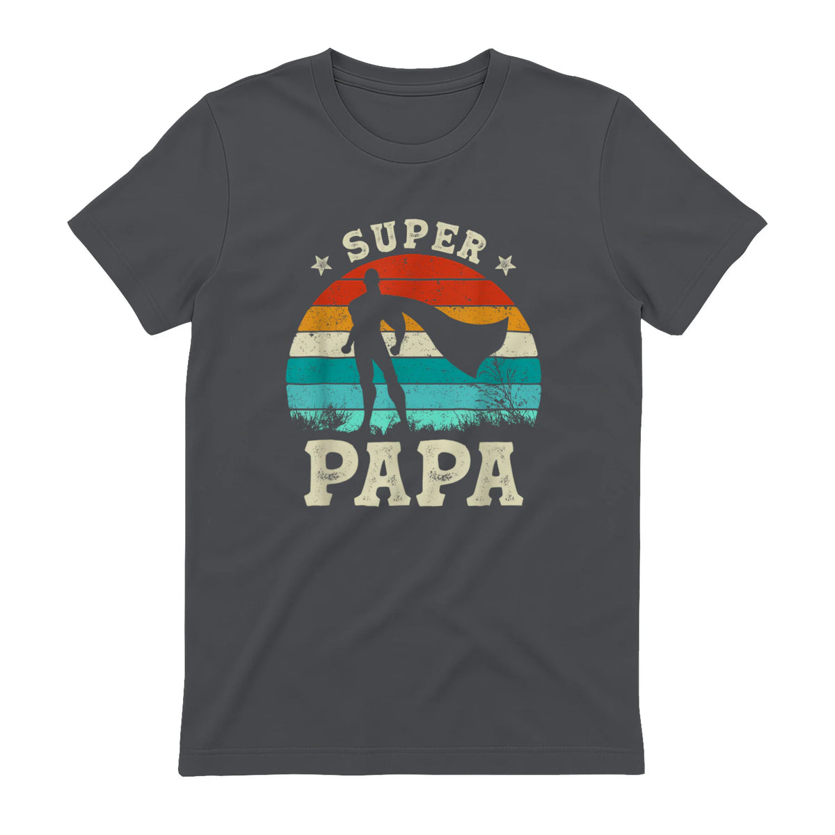 Fête des Pères Meilleur Père Humour Retro Super Papa Parfait in Charcoal - back view