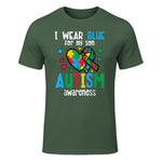 Autism Awareness Wear Blue for My Son ASD Mom Dad Men Women in Military Green - front view