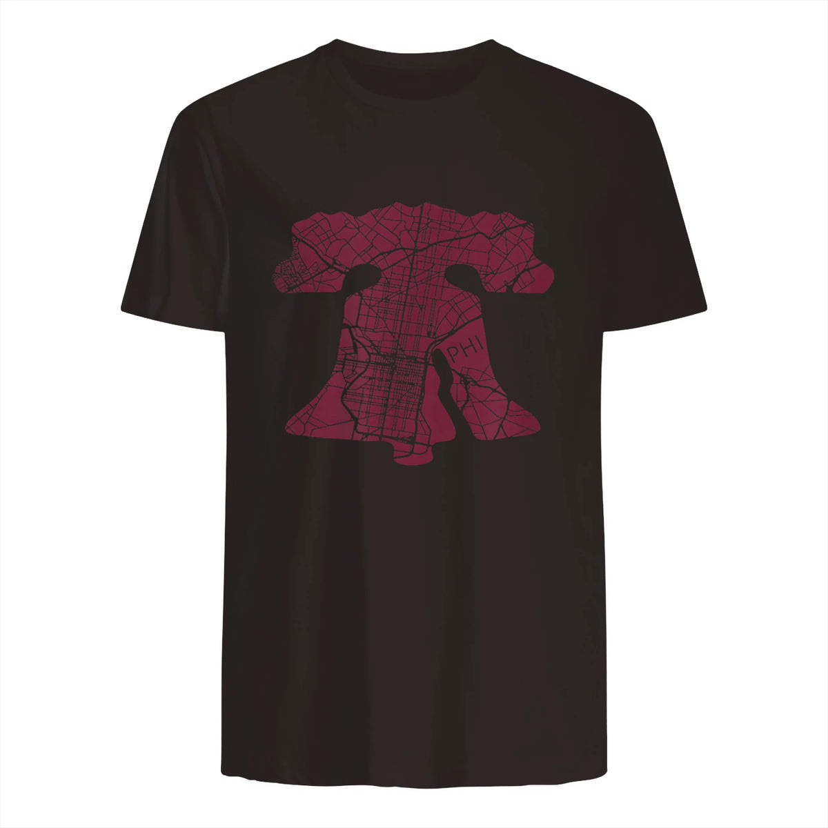 Philadelphia Street Map Liberty Bell Vintage Maroon Philly T-Shirt in Dark Chocolate - back view