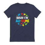 Bruh I'm Au-Some Autism Awareness T-Shirt in Heather Navy - back view