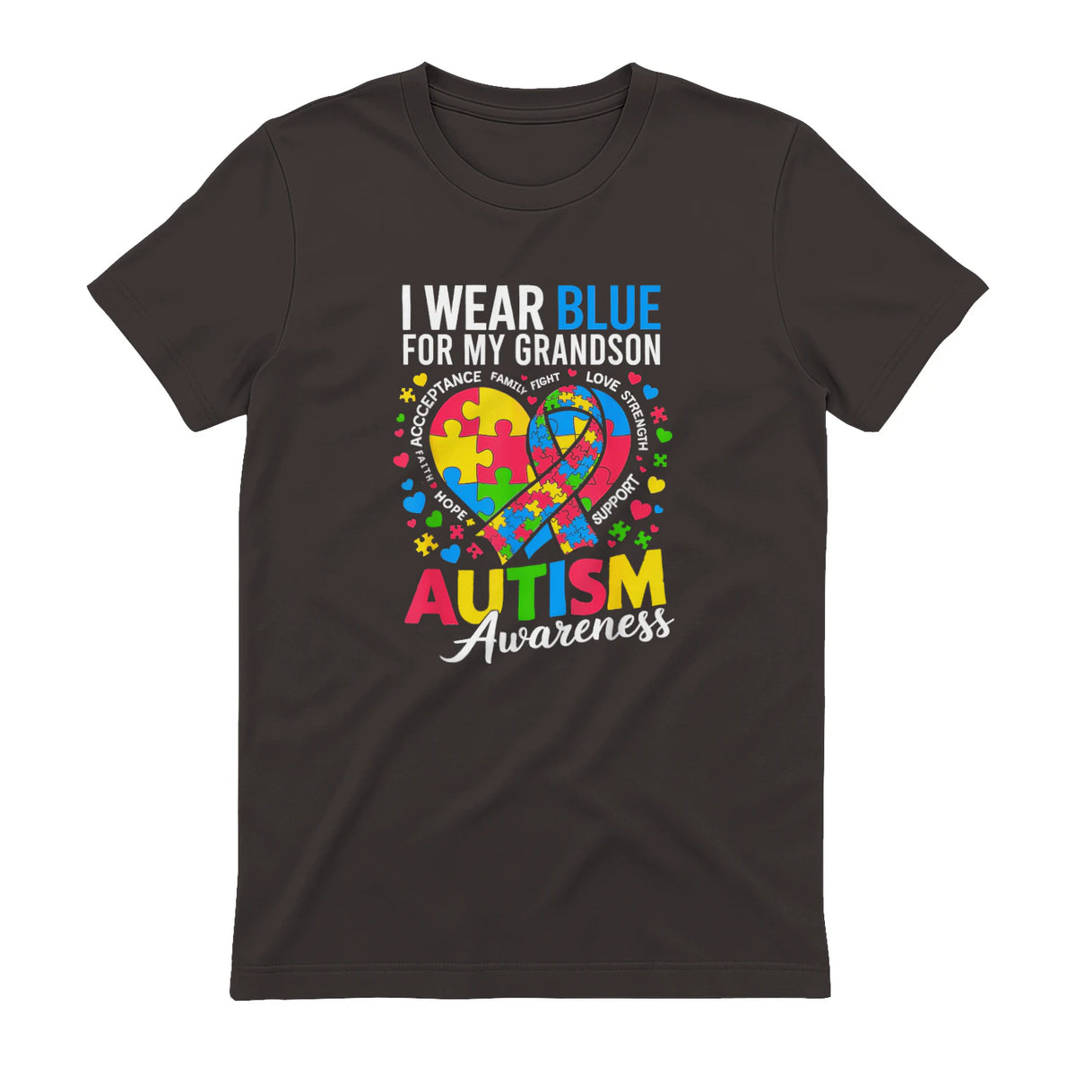 I Wear Blue for My Grandson Autism Awareness Grandma Nana in Dark Chocolate - back view