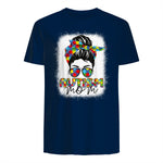 Autism Mom Life Messy Bun T-Shirt in Navy - back view