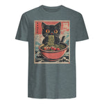 Unisex Adults Cat Ramen Japanese Funny Graphic Tees Kawaii Cat Anime Gifts T-Shirt in Dark Heather - back view