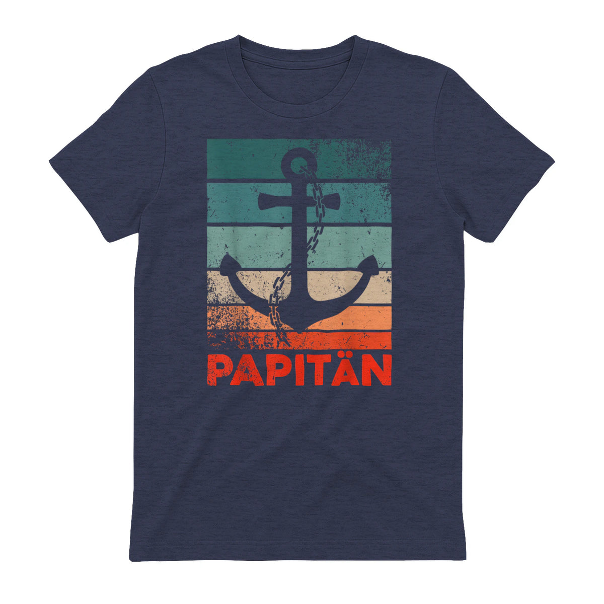 Papitän Papa und Kapitän Lustiges Retro Anker Vatertag in Heather Navy - back view