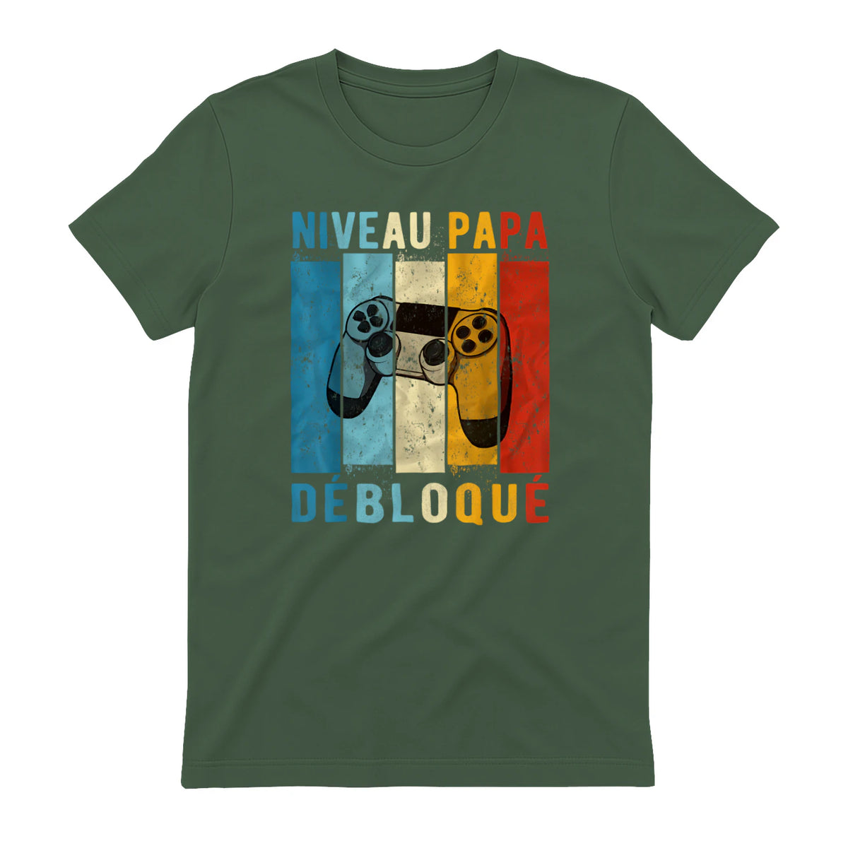 Nouveau Papa Nouvelle Naissance Annonce Gamer Humour T-Shirt in Military Green - back view