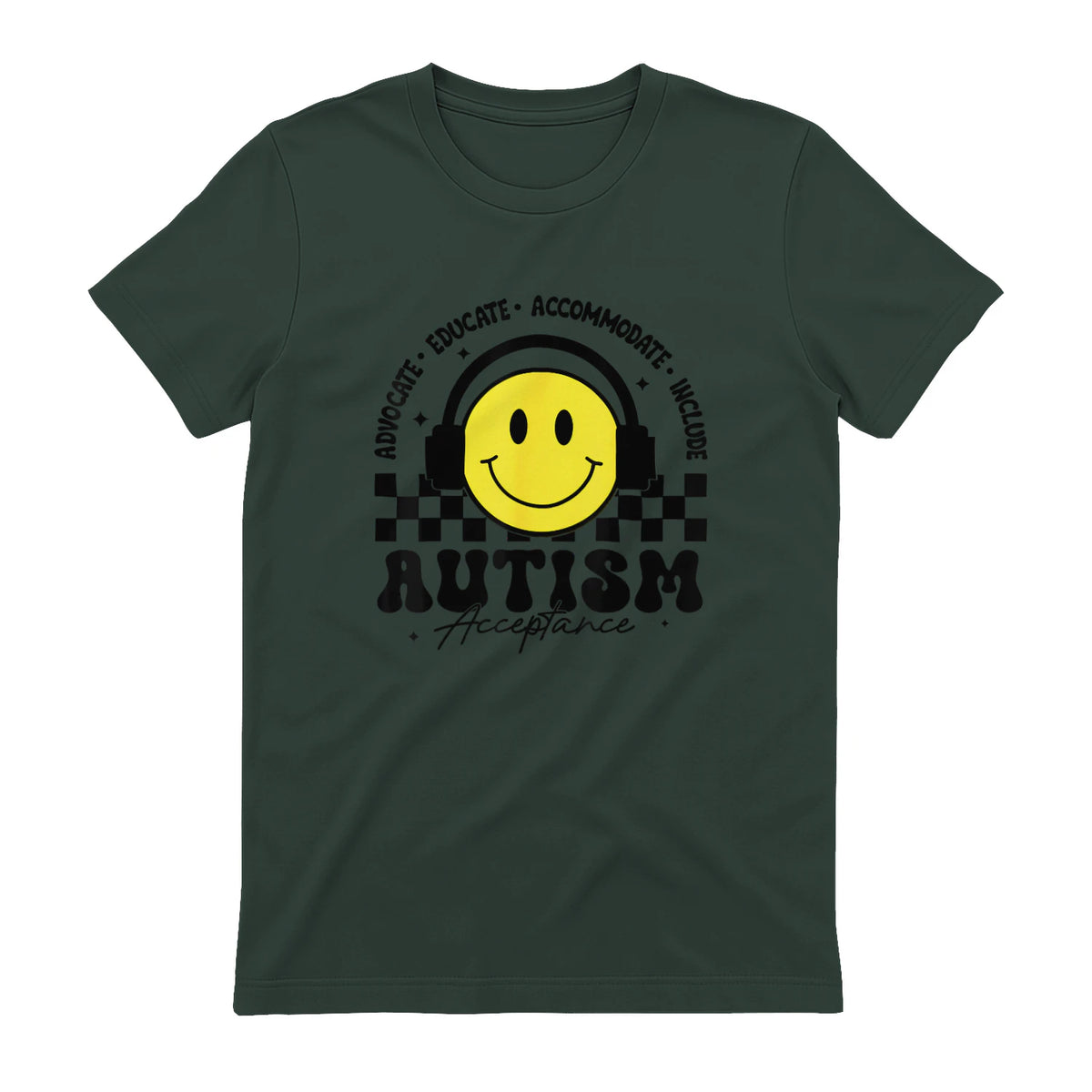 Autism Awareness Acceptance Special Education Teacher Kids in Forest Green - back view