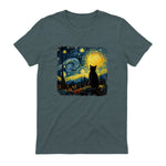 Starry Night Cat Lover T-Shirt in Dark Heather - back view