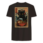 Cute Kawaii Gamer Cat Funny Ramen Retro Japanese Cat Gaming T-Shirt in Dark Chocolate - back view