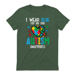 Autism Awareness Wear Blue for My Son ASD Mom Dad Men Women in Military Green - back view