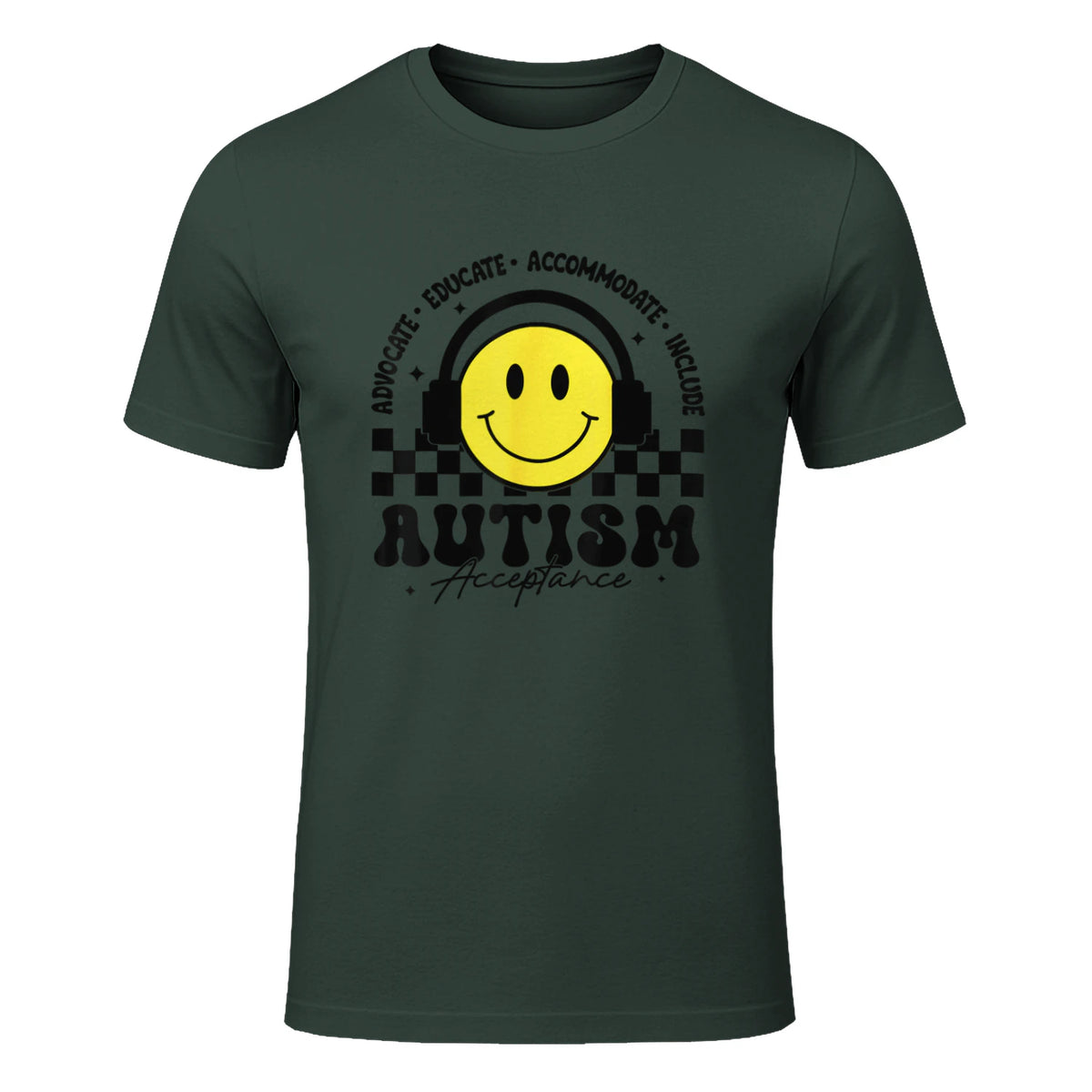Autism Awareness Acceptance Special Education Teacher Kids T-Shirt in Forest Green - front view