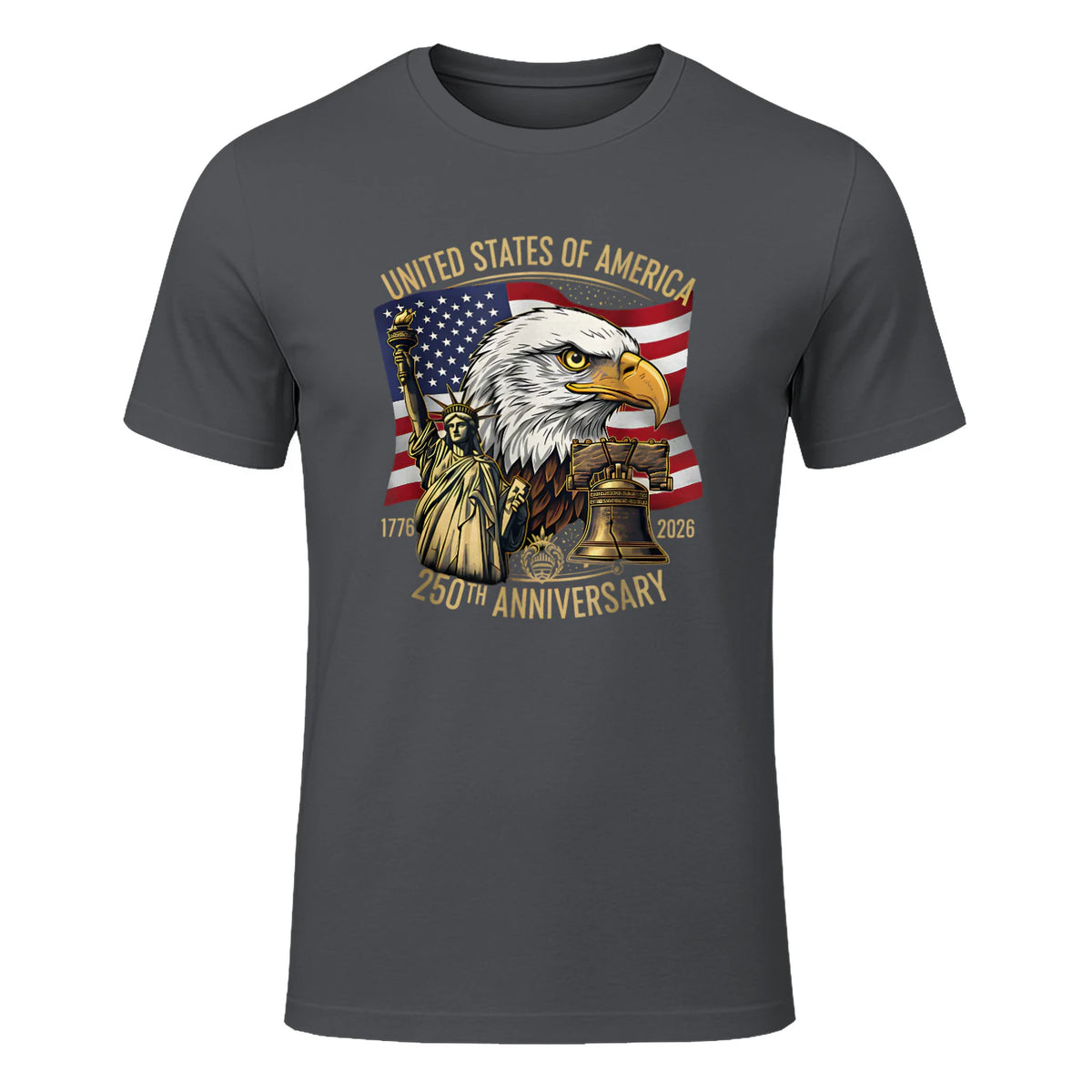 Anniversary Eagle Liberty Bell T-Shirt in Charcoal - front view