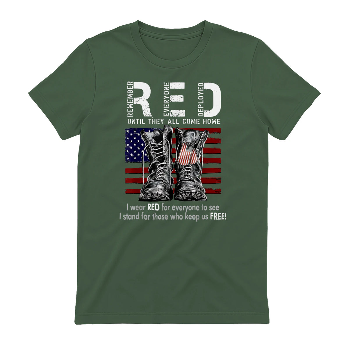 On Friday We Wear Red Military R.E.D Friday Military Remember Everyone Deployed Unisex-Adults US Flag T-Shirt Black Smal in Military Green - back view