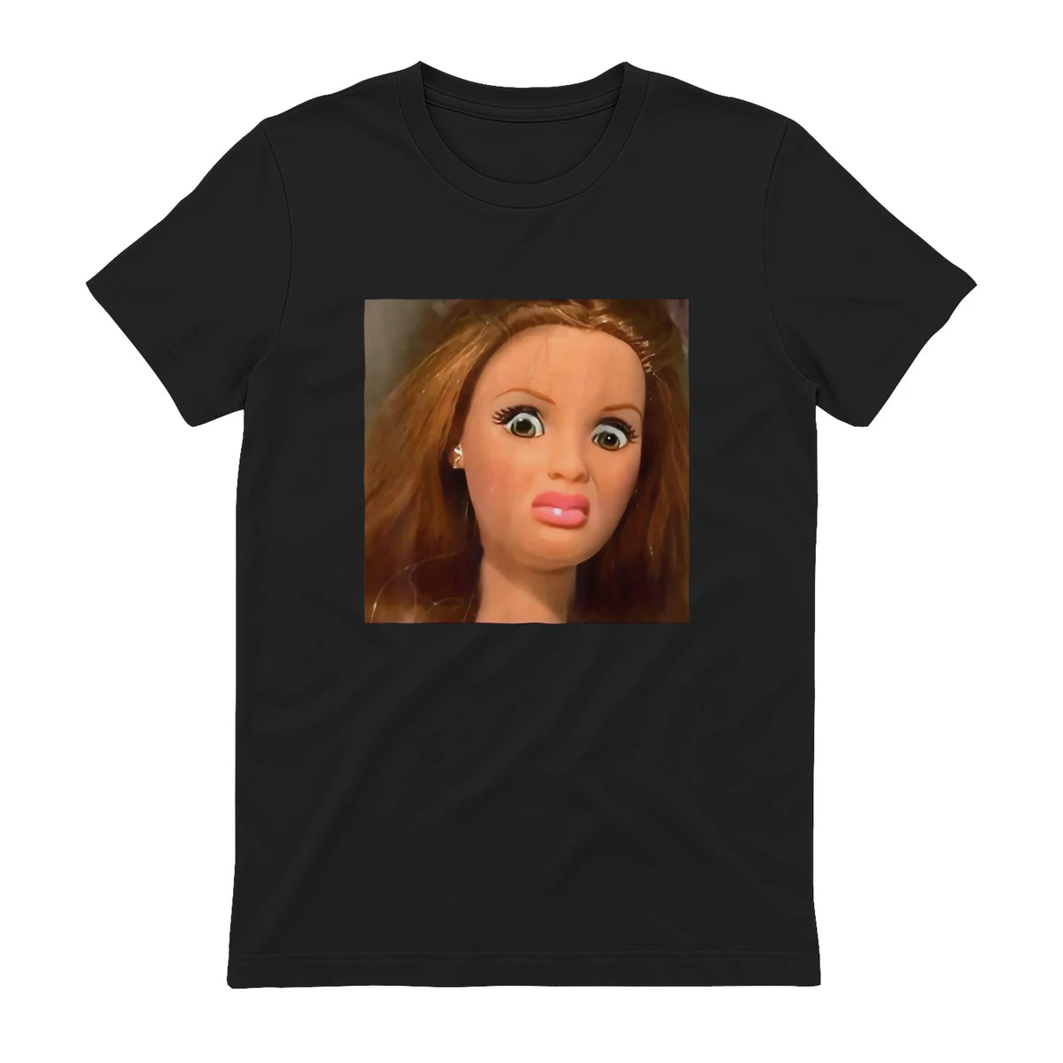 Funny Doll Face Meme Expression Hilarious Sarcastic in Black - back view