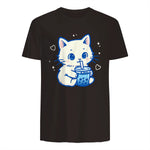 Kawaii Cat Boba Japanese Cute Aesthetic Anime Girls Teens T-Shirt in Dark Chocolate - back view