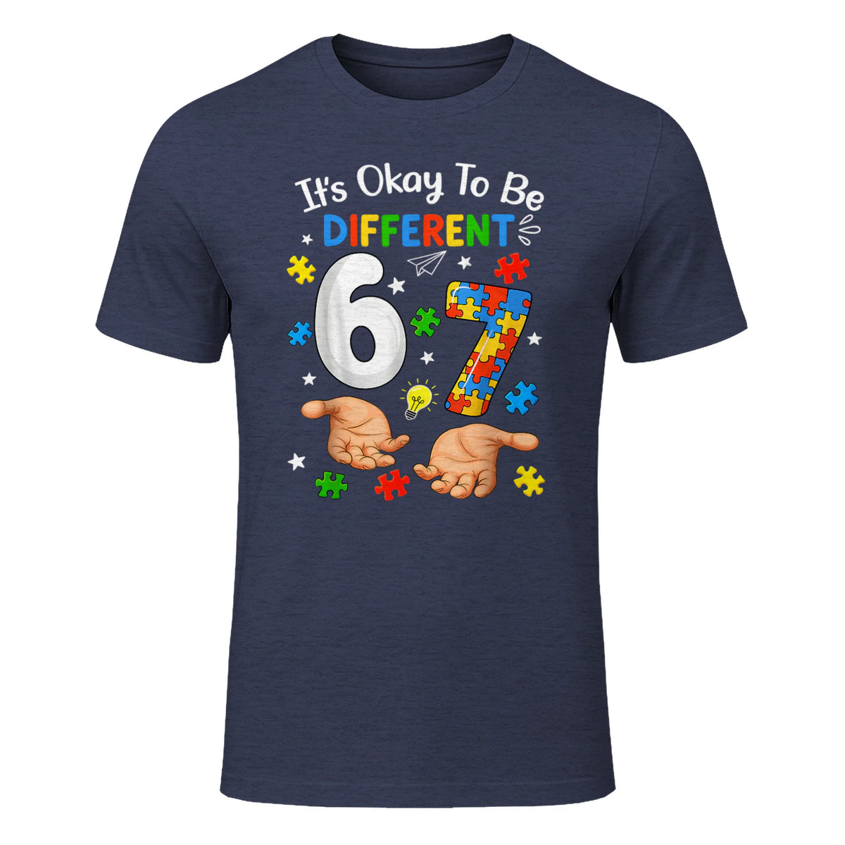 Six Seven Autism Awareness T-Shirt in Heather Navy - front view