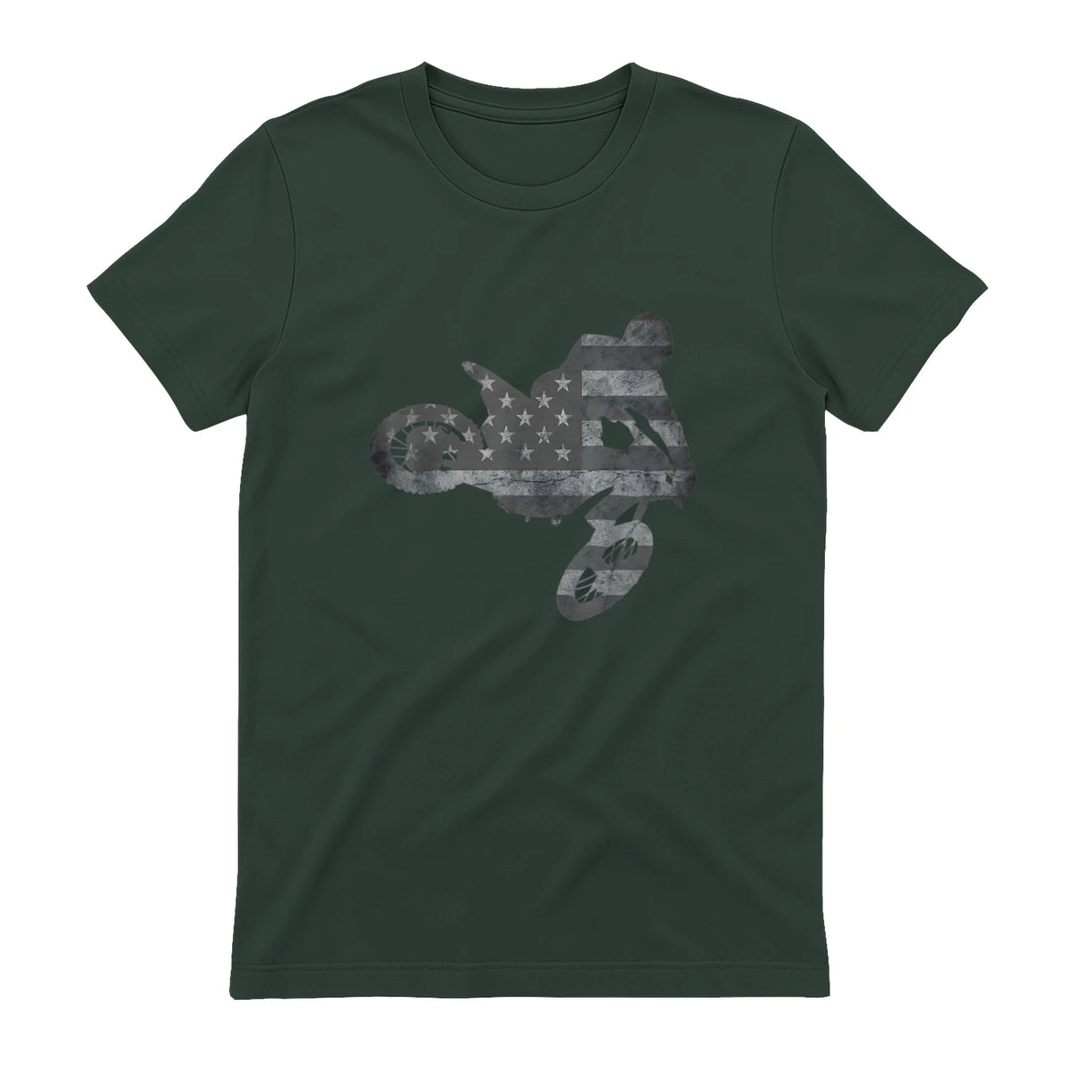 Dirt Bike American Flag T-Shirt Motocross Enduro Shirt T-Shirt in Forest Green - back view