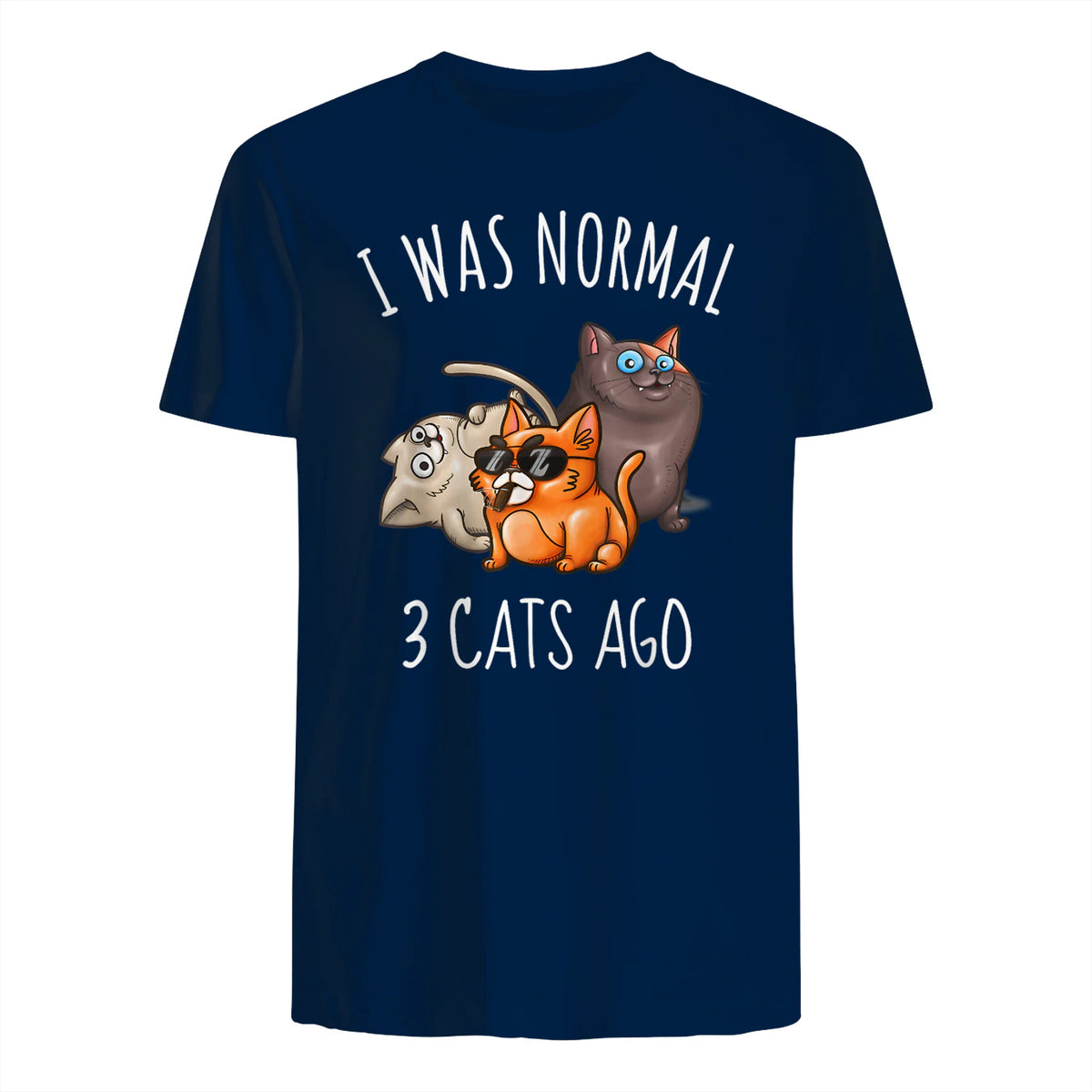 I Was Normal Three Cats Ago T-Shirt in Navy - back view