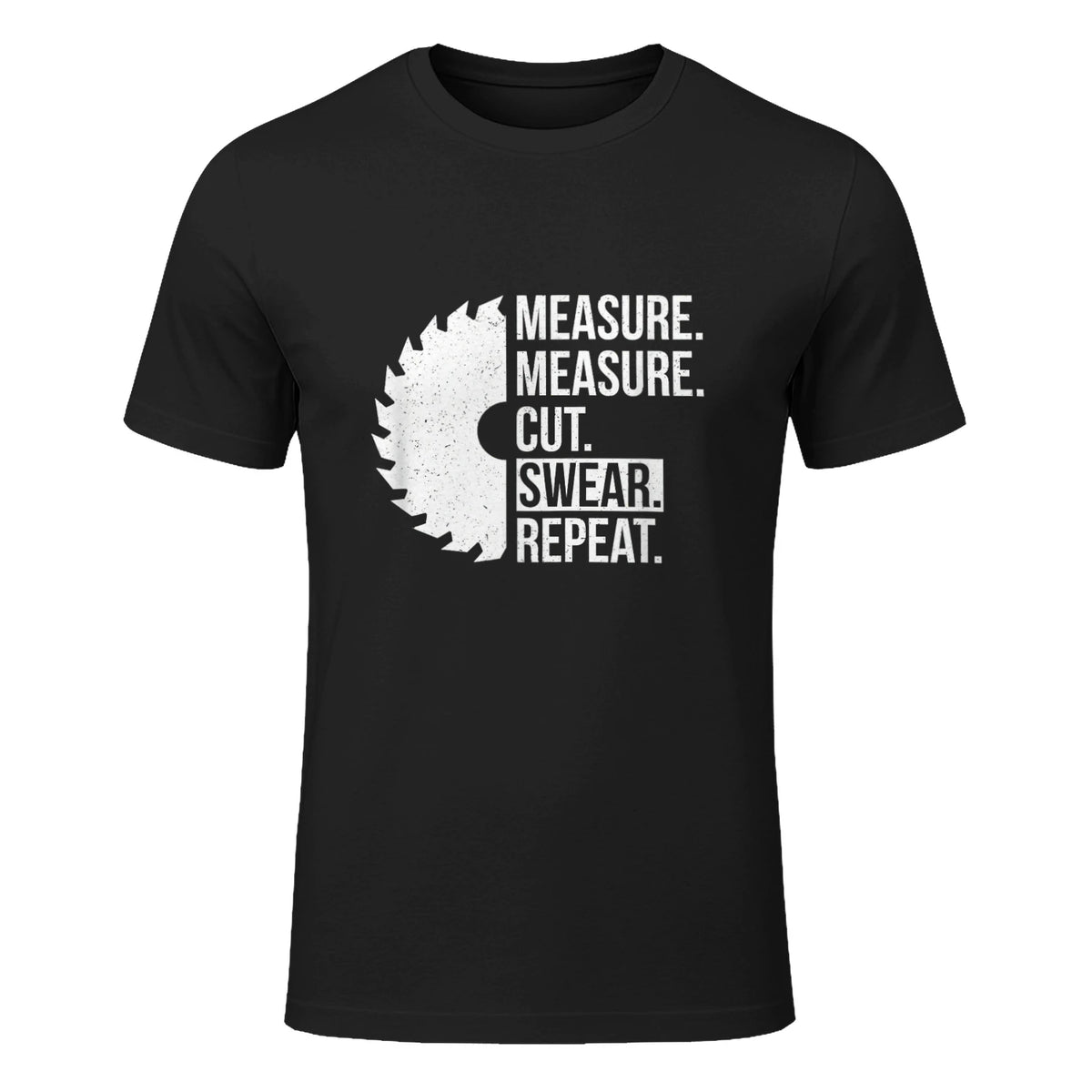 Funny Dad Shirt Measure Cut Swear Handyman Father Day Tshirt in Black - front view