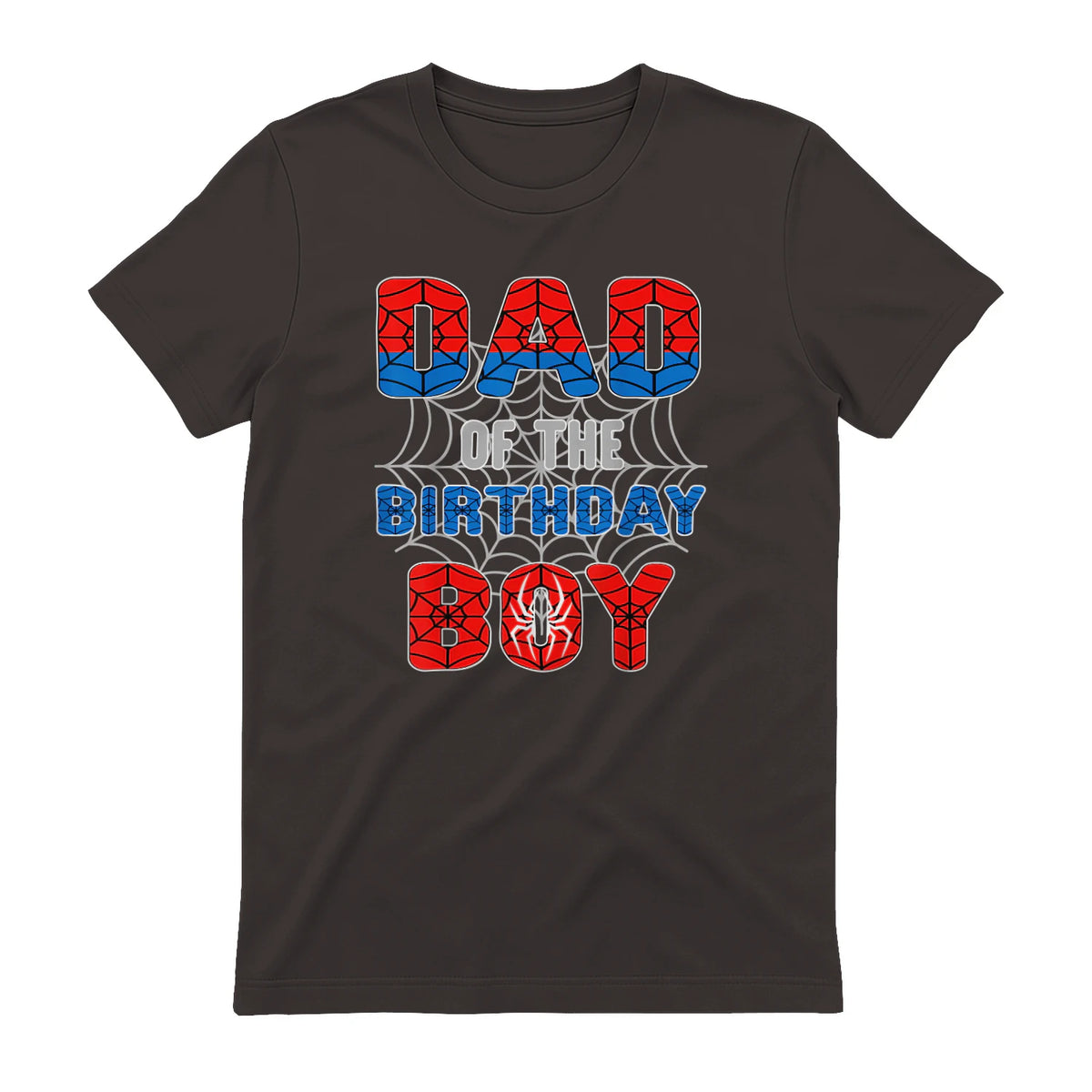 Birthday Boy Dad Spider Web T-Shirt in Dark Chocolate - back view