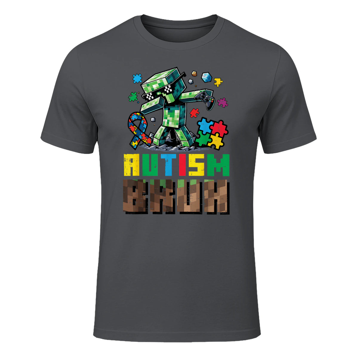 Autism Bruh Dab ASD Awareness Gamer Boys Kids Youth in Charcoal - front view