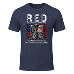 On Friday We Wear Red Military R.E.D Friday Military Remember Everyone Deployed Unisex-Adults US Flag T-Shirt Black Smal in Heather Navy - front view