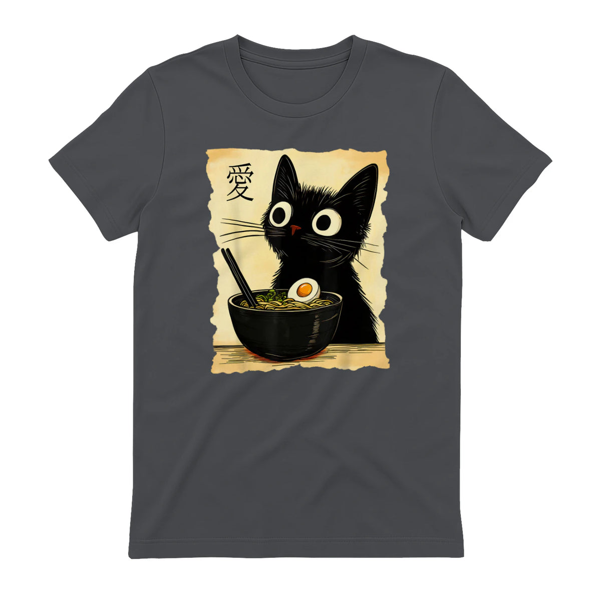 Funny Cat Ramen Graphic Tee Japanese Kawaii Anime Cat T-Shirt in Charcoal - back view