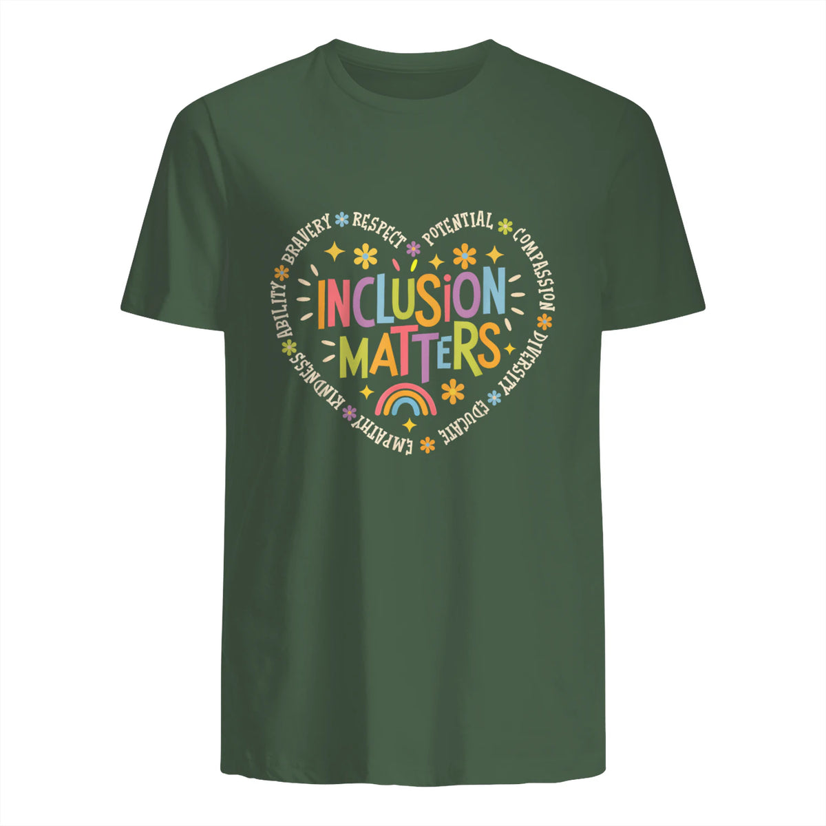 Inclusion Matters Special Education Teacher Autism Awareness in Military Green - back view