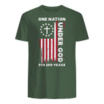 Christian American Flag Anniversary T-Shirt in Military Green - back view