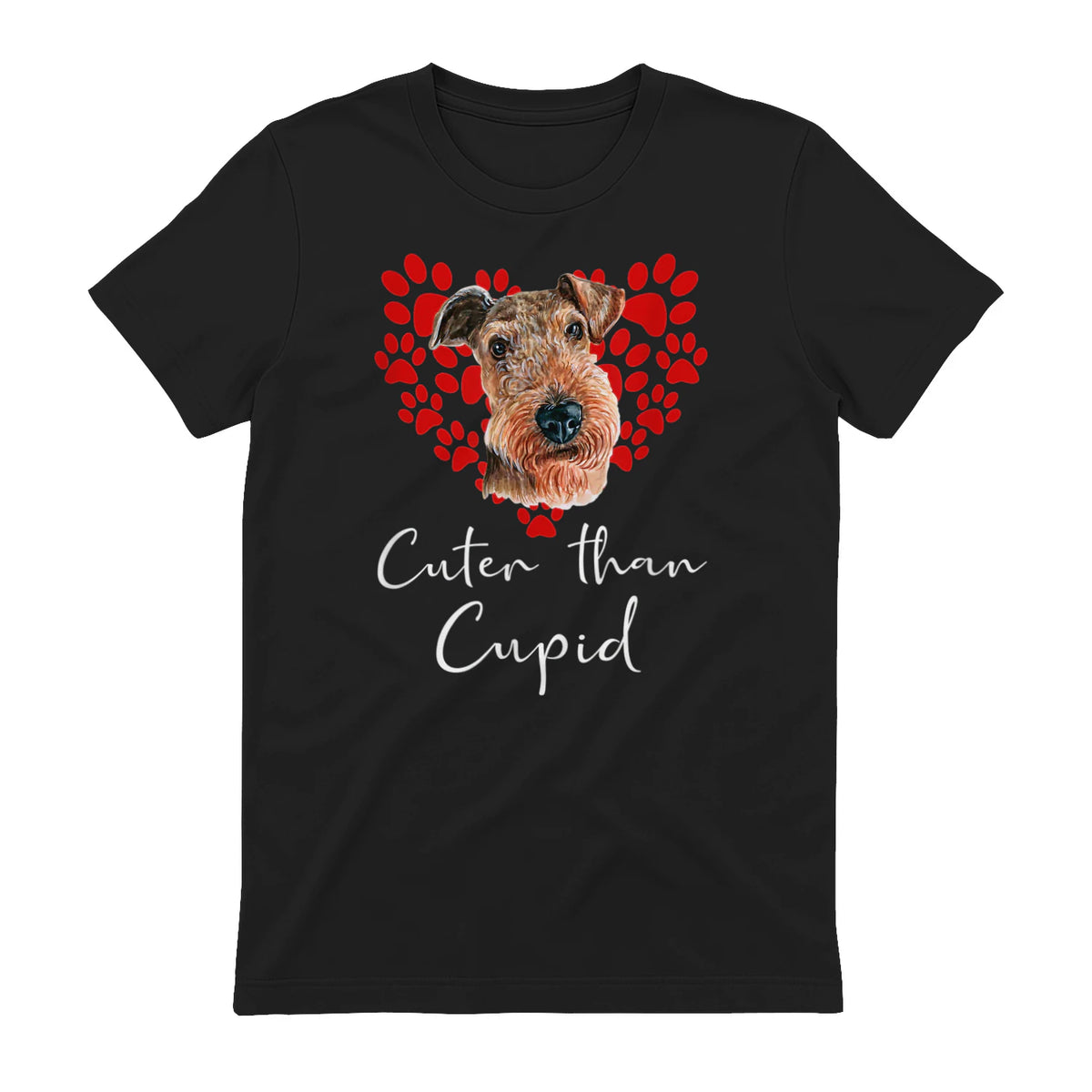 AIREDALE TERRIER Cuter Than Cupid Disant Saint Valentin in Black - back view
