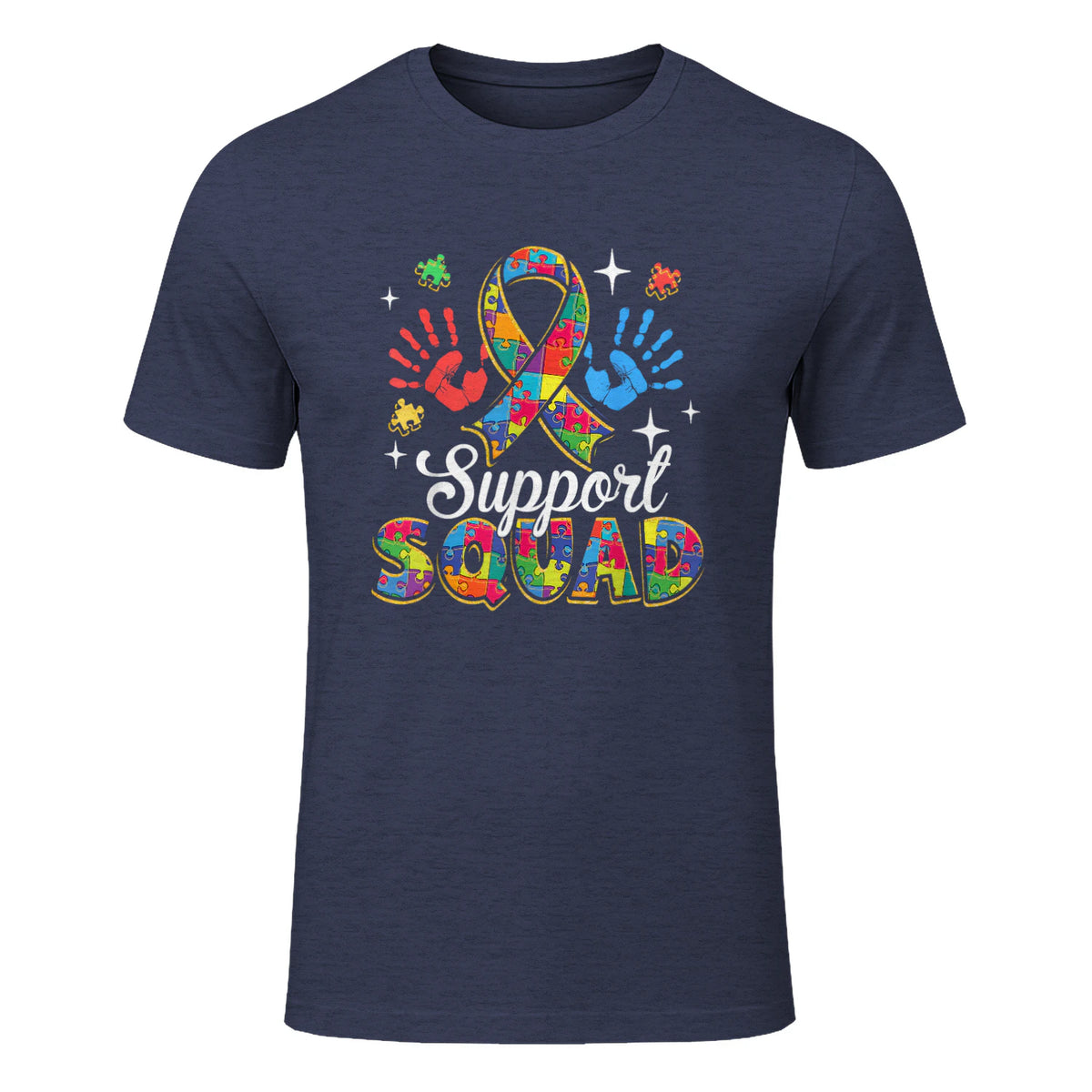 Autism Awareness Autism Support Squad Family in Heather Navy - front view
