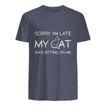 Sorry I'm Late My Cat Was Sitting On Me Funny Feline Lover in Heather Navy - back view