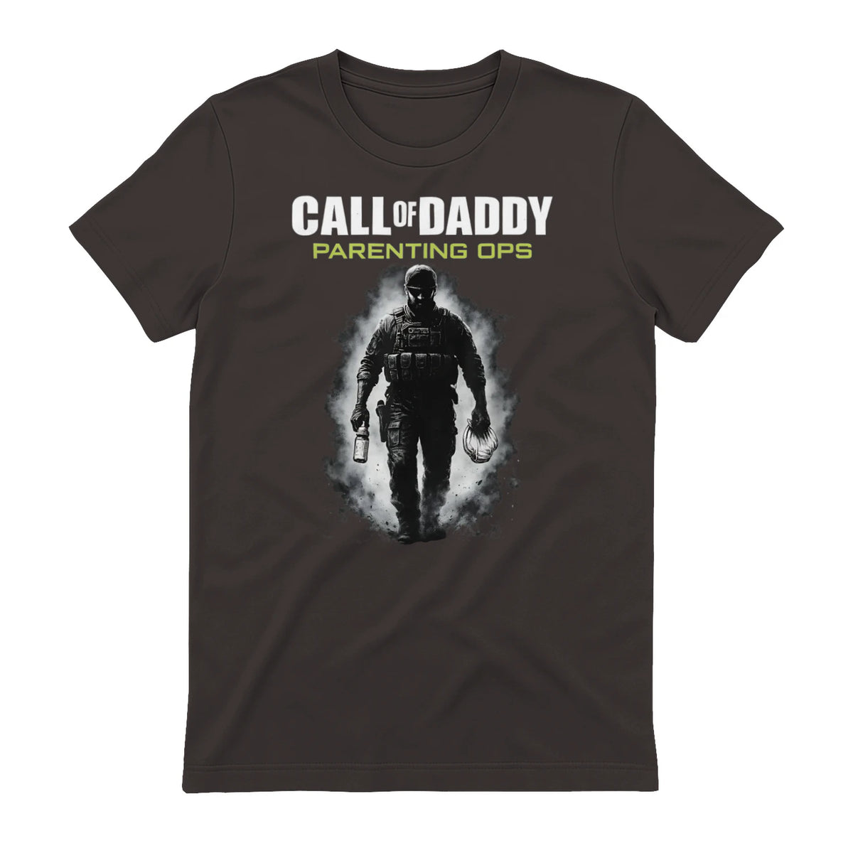Call of Daddy Parenting Ops – Vatertag Great Dad Joke T-Shirt in Dark Chocolate - back view