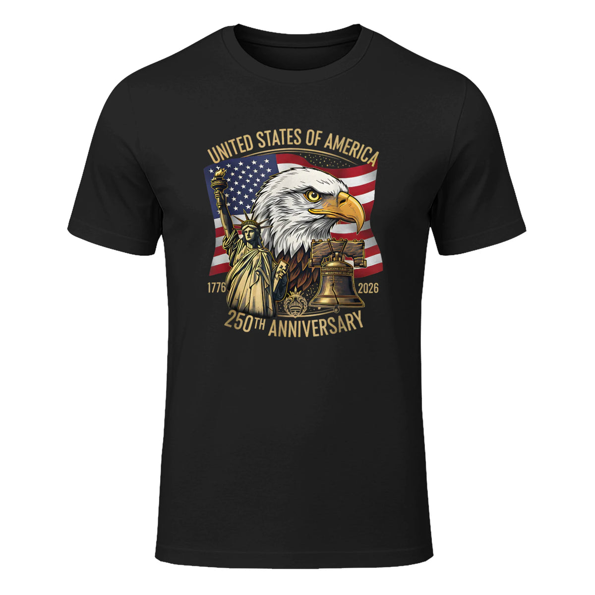 Anniversary Eagle Liberty Bell T-Shirt in Black - front view