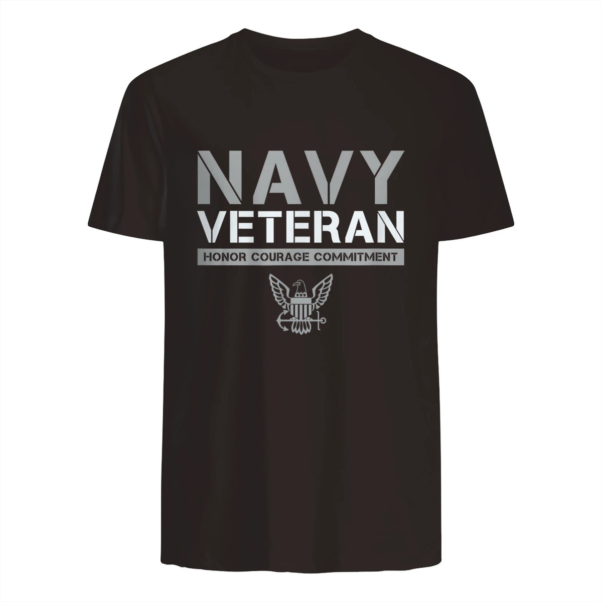 US Navy - Veteran Honor Courage Commitment T-Shirt in Dark Chocolate - back view