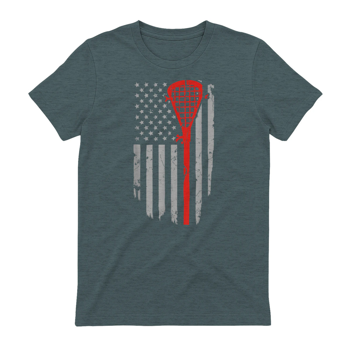 Vintage American Flag Lacrosse Youth Apparel, Boys Men USA T-Shirt in Dark Heather - back view