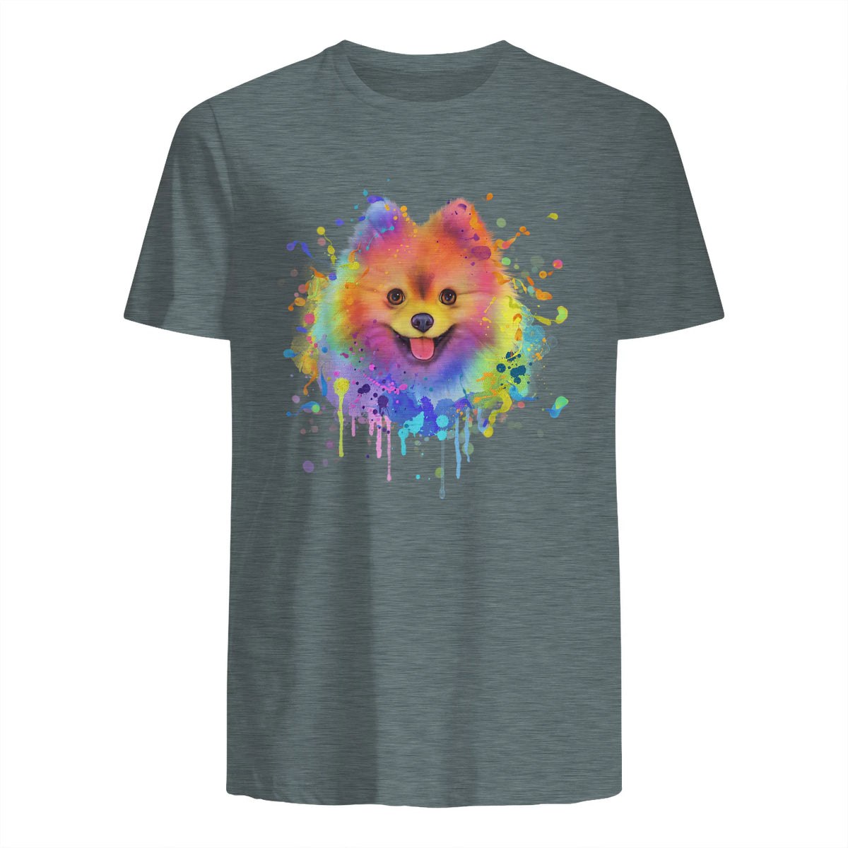 Colorful Splash Art Poméranie Portrait Pom Puppy Owner in Dark Heather - back view