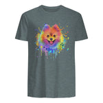 Colorful Splash Art Poméranie Portrait Pom Puppy Owner in Dark Heather - back view