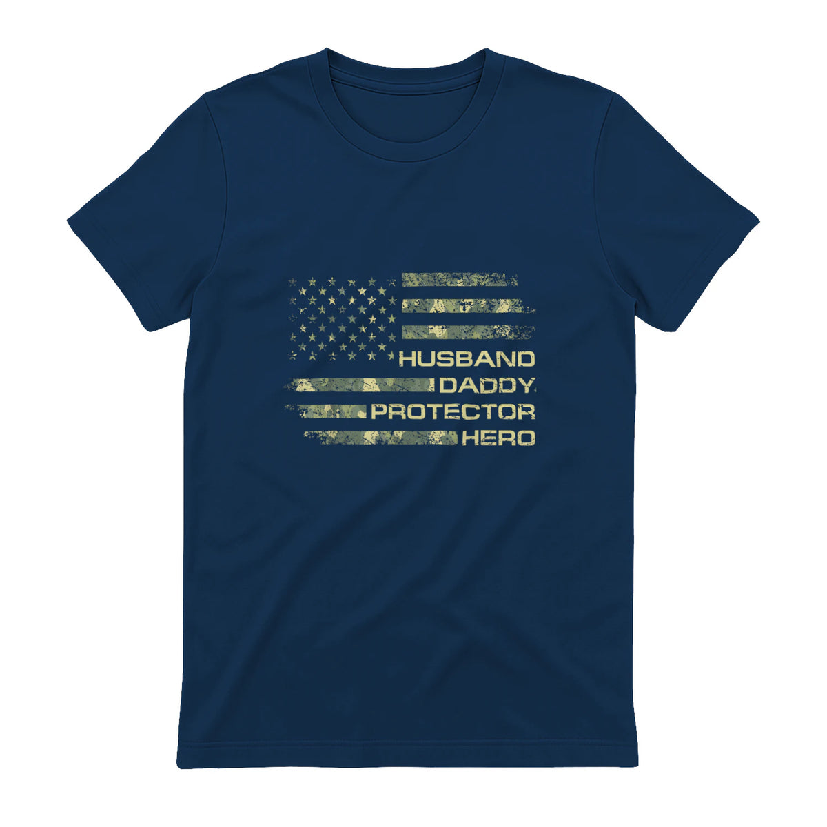 Husband Daddy Protector Hero Fathers Day Camo American Flag in Navy - back view