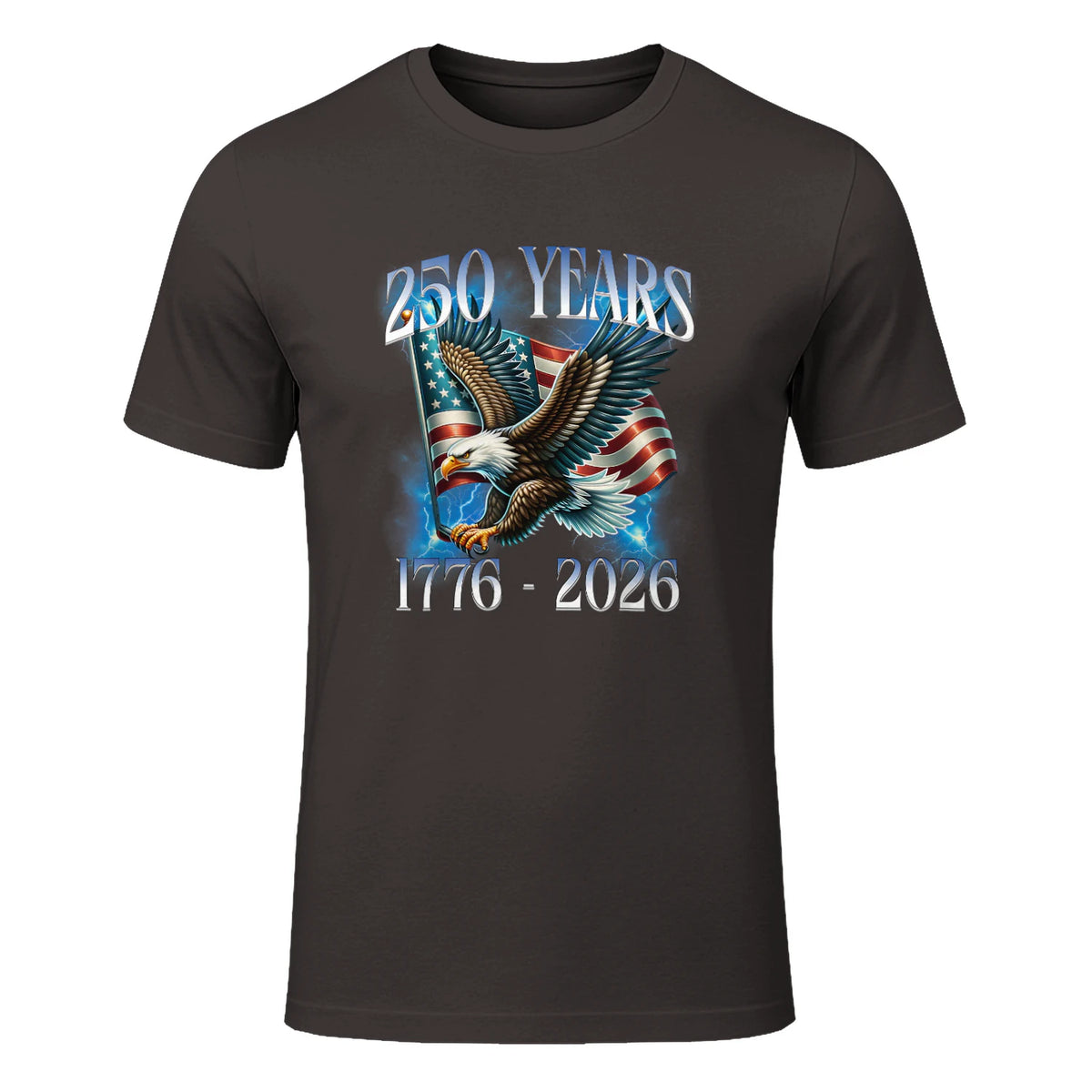 Eagle and Flag Anniversary Birthday T-Shirt in Dark Chocolate - front view