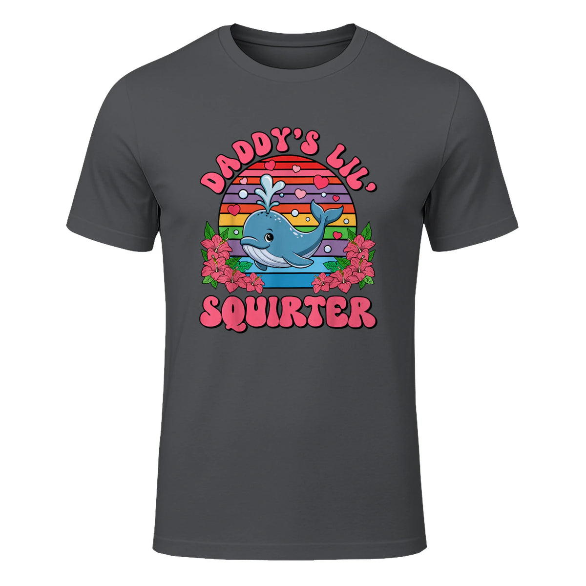 Daddy's Lil Squirter Joke T-Shirt in Charcoal - front view