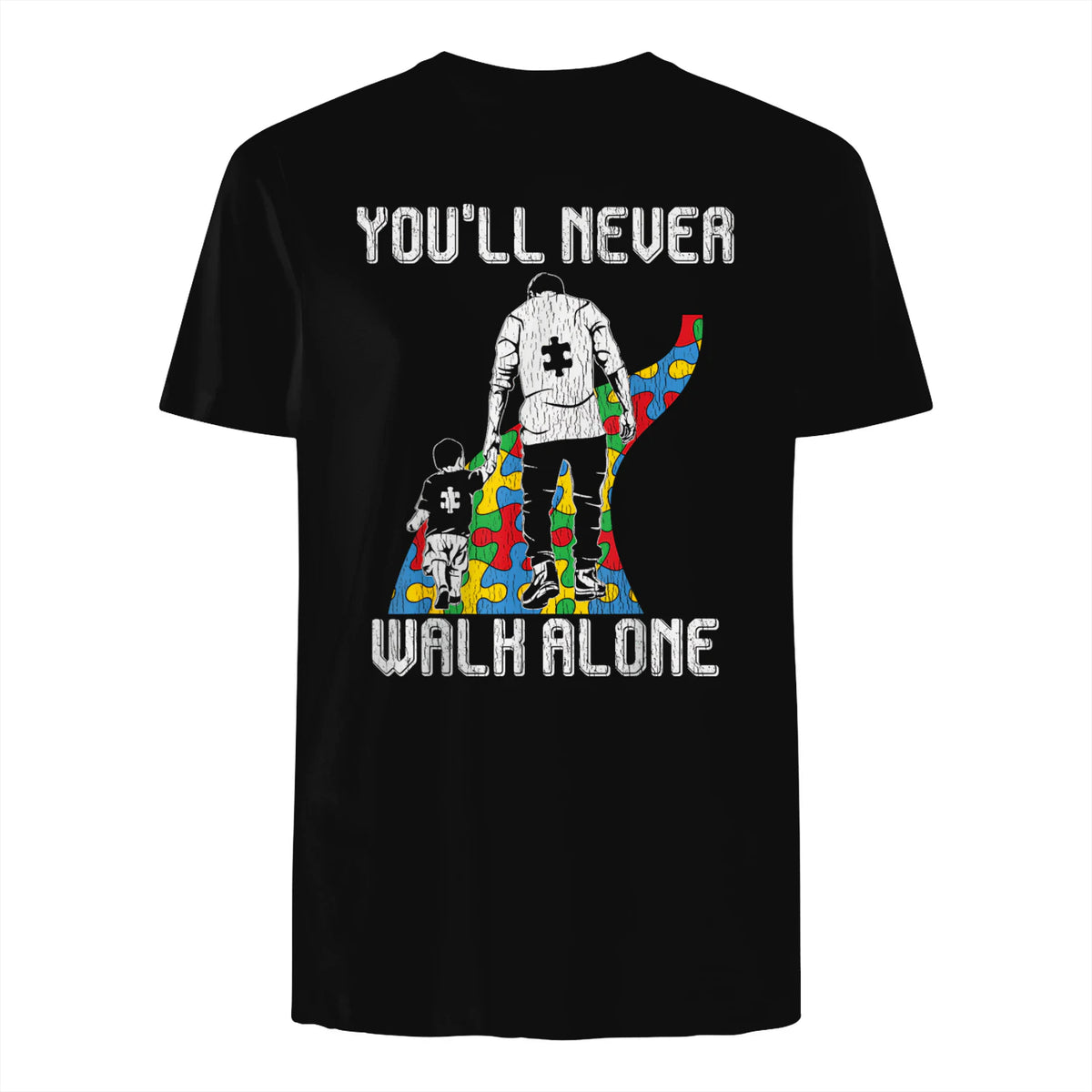 Vintage Father Son Family Autistic Kids Autism Awareness Dad in Black - back view