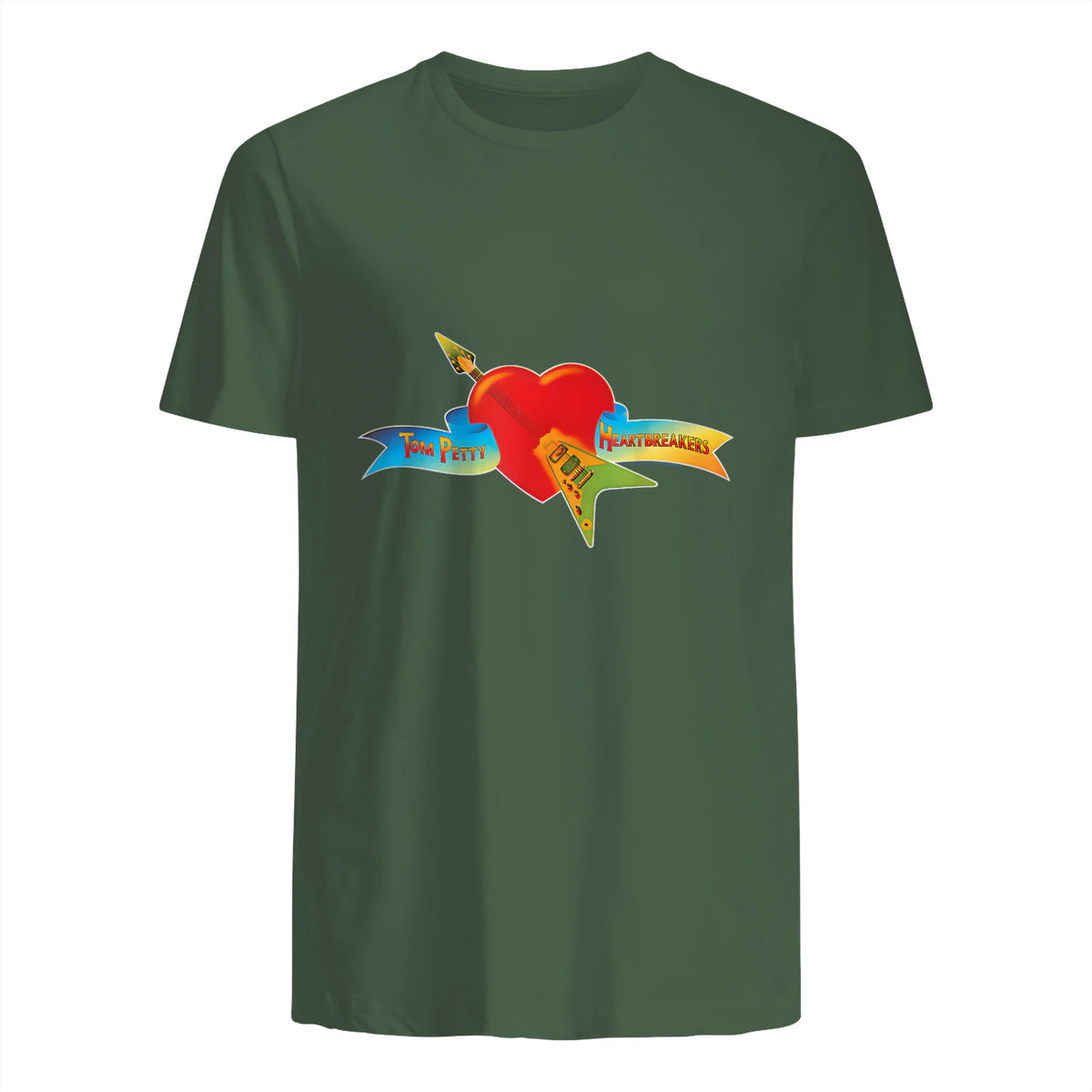 Tom Petty and The Heartbreakers Classic Logo T-Shirt in Military Green - back view
