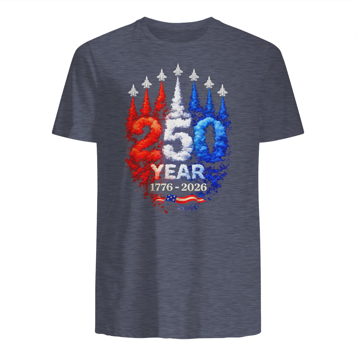 American Patriotic Fourth of July Anniversary T-Shirt in Heather Navy - back view