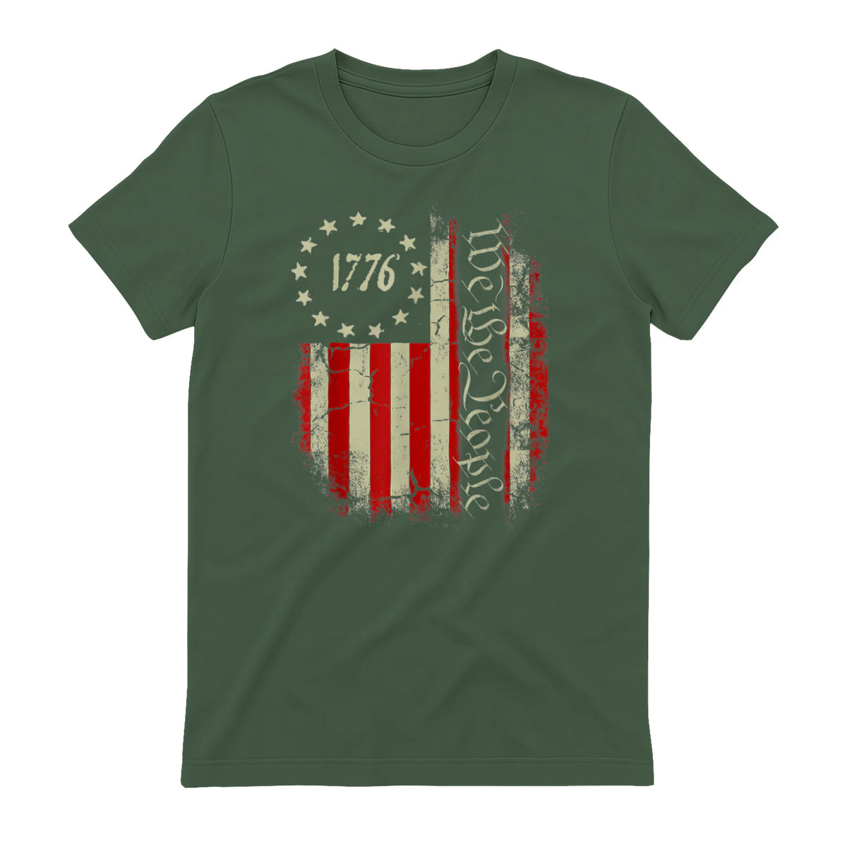 USA Patriotic Fourth of July America T-Shirt in Military Green - back view