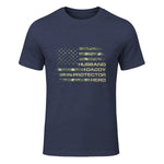 Husband Daddy Protector Hero Fathers Day Camo American Flag in Heather Navy - front view