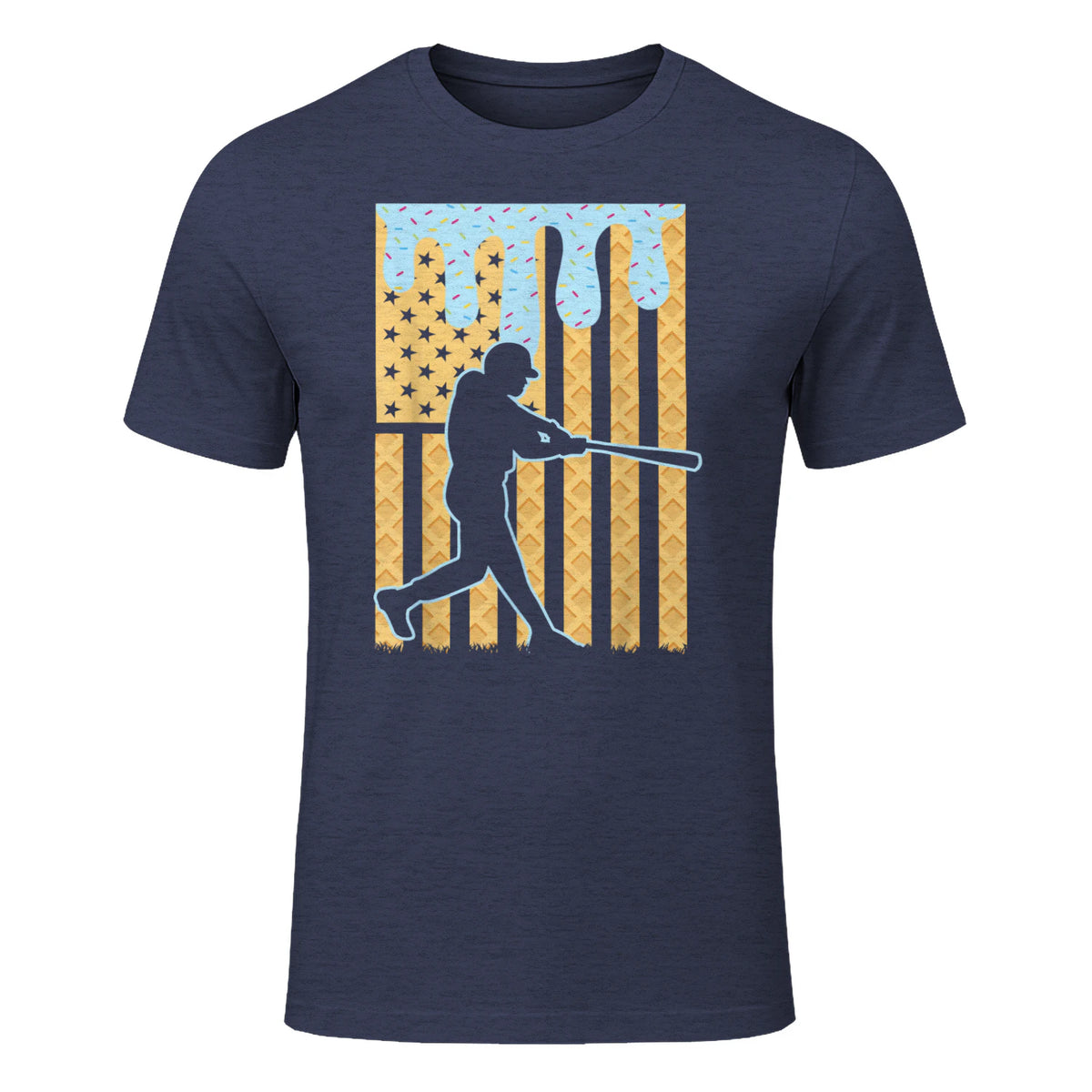 Baseball Drip Boys Dripping Ice Cream Baseball American Flag T-Shirt in Heather Navy - front view