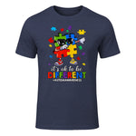 It's OK to Be Different Dabbing Puzzle Autism Awareness Kids in Heather Navy - front view